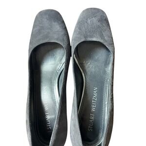 Stuart Weitzman Gray Suede Block Heel Sq Toe Pumps 6W chic dressy quietluxury